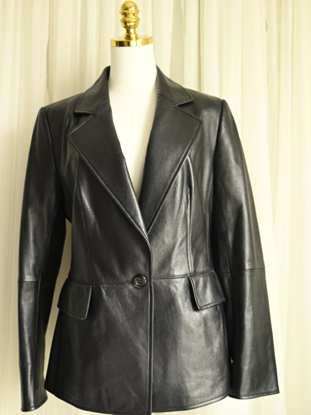 Ellen Tracy Black Genuine Leather Blazer Jacket Size 10